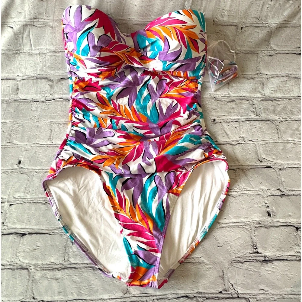 NWT Anne Cole Twist-front Tropical One Piece Swimsuit - Picture 2 of 7